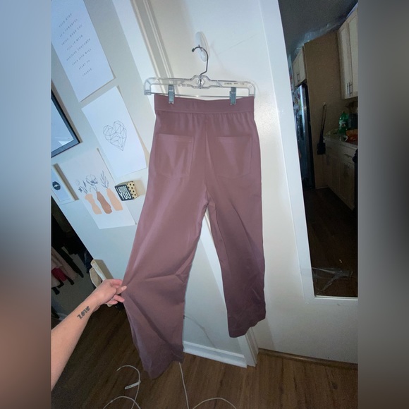 High Waisted Button Multiple Pockets Straight Leg Casual Pants in Twilight Mauve - Picture 8 of 14